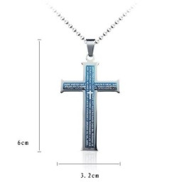 Bible Blue And Silver Cross Titanium Pendant And Necklace