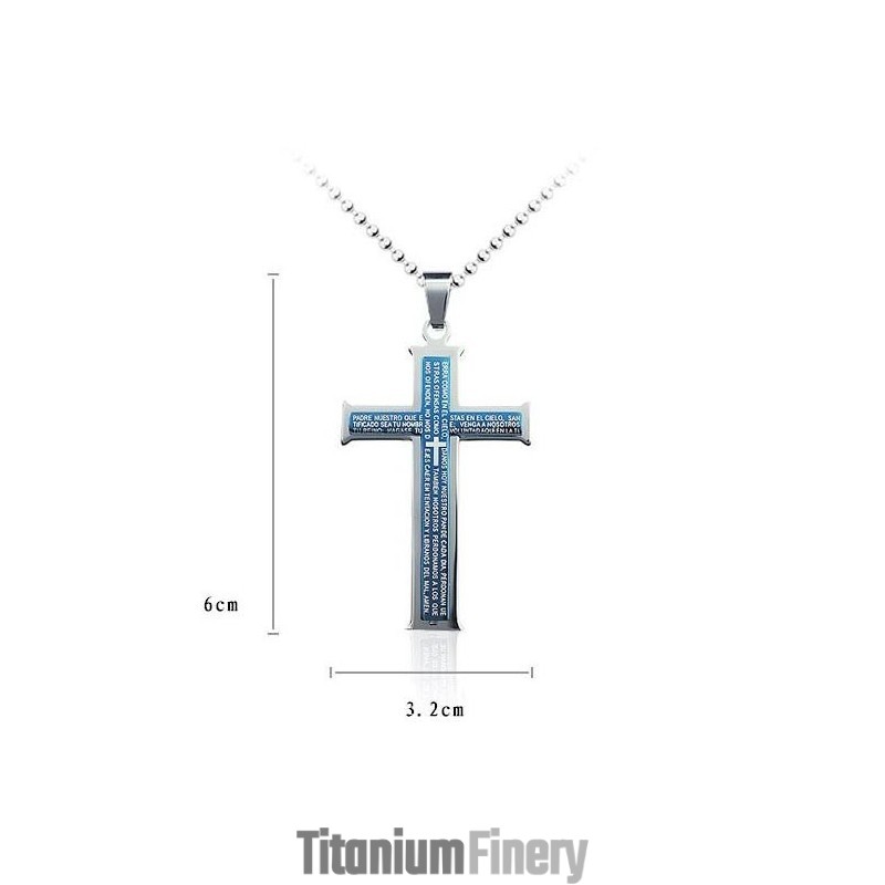 Bible Blue And Silver Cross Titanium Pendant And Necklace