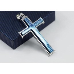 Bible Blue And Silver Cross Titanium Pendant And Necklace