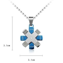 Love Hope Rudder Blue And Silver Titanium Pendant And Necklace