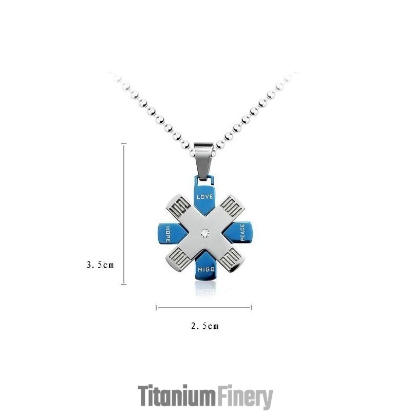 Love Hope Rudder Blue And Silver Titanium Pendant And Necklace