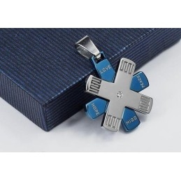 Love Hope Rudder Blue And Silver Titanium Pendant And Necklace