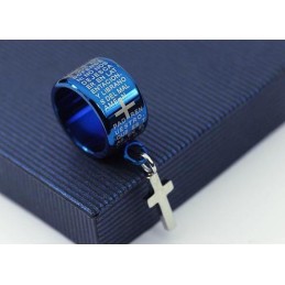 Exquisite Blue Titanium Ring Necklace And Cross Pendant