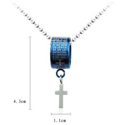 Exquisite Blue Titanium Ring Necklace And Cross Pendant