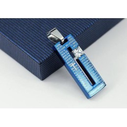 Fashion Bible Cross Blue Titanium Necklace And Diamond Pendant