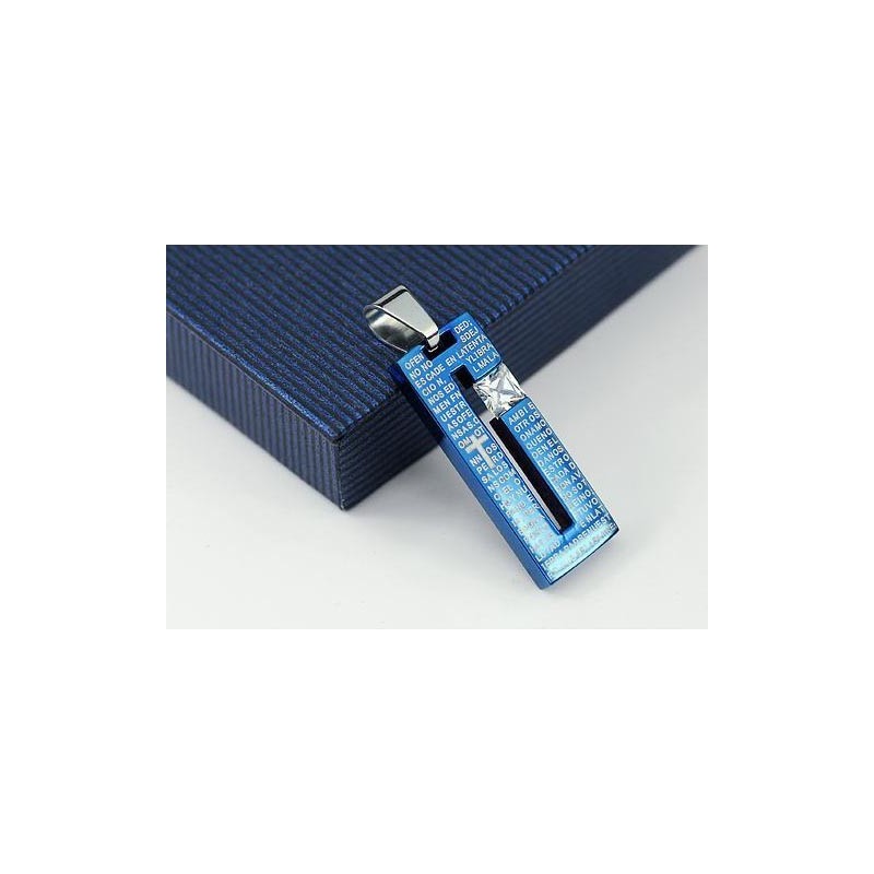 Fashion Bible Cross Blue Titanium Necklace And Diamond Pendant Fashion Bible Cross Blue Titanium Necklace And Diamond Pendant