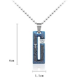 Fashion Bible Cross Blue Titanium Necklace And Diamond Pendant