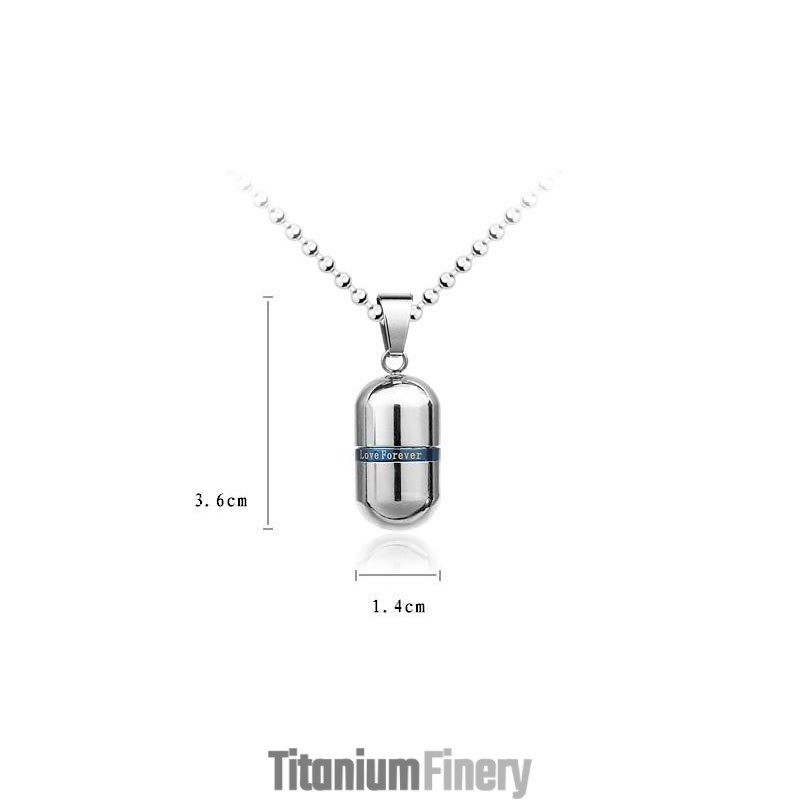 Love Forever Silver Pure Titanium Pill Pendant Necklace Love Forever Silver Pure Titanium Pill Pendant Necklace