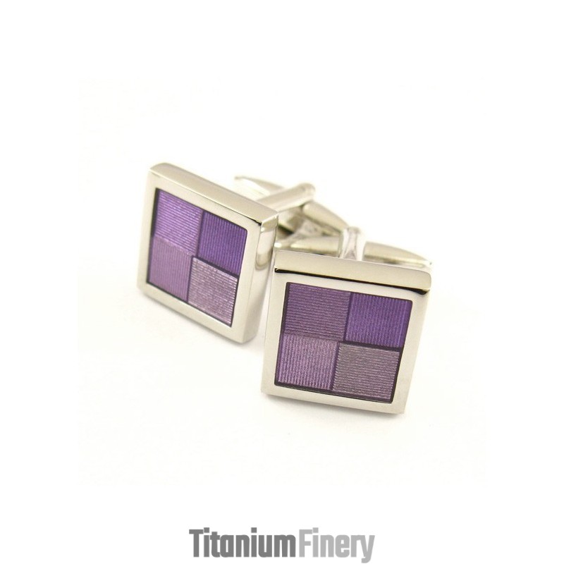 Titanium And Purple Square Funky Cufflinks