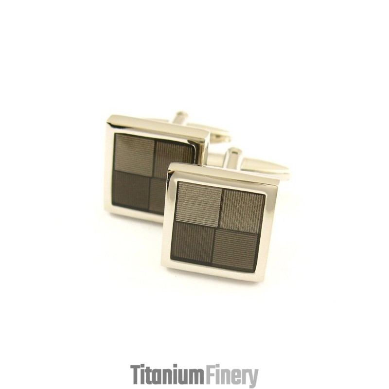 Titanium And Brown Square Funky Cufflinks