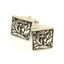 Titanium And Black Ip Plated Leaf Square Cufflinks