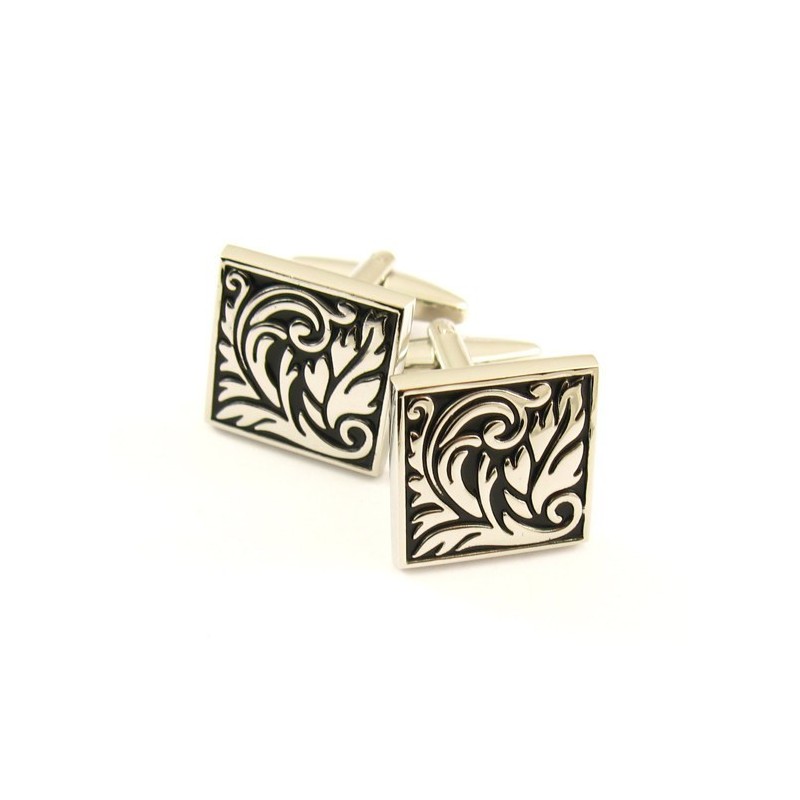 Titanium And Black Ip Plated Leaf Square Cufflinks Titanium And Black Ip Plated Leaf Square Cufflinks