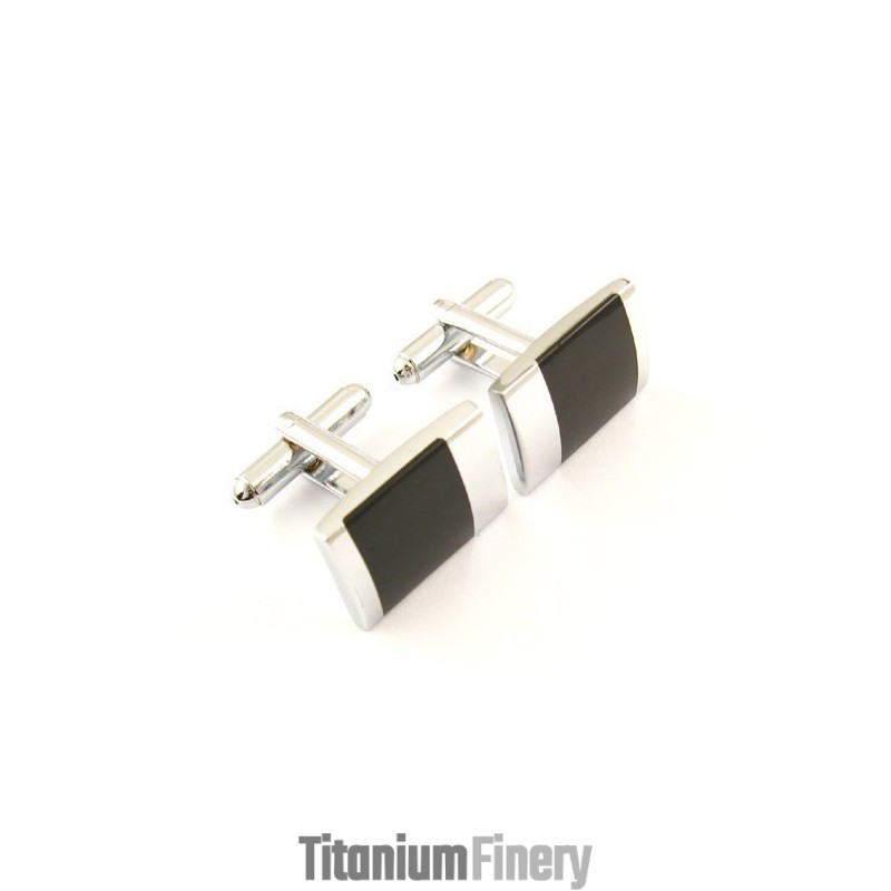 Titanium And Black Enamel Oblong Cufflinks