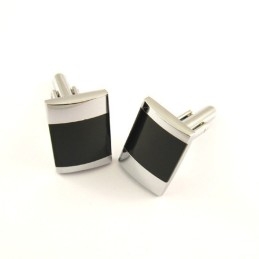 Titanium And Black Enamel Oblong Cufflinks