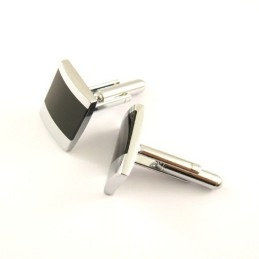 Titanium And Black Enamel Oblong Cufflinks