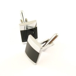 Titanium And Black Enamel Oblong Cufflinks