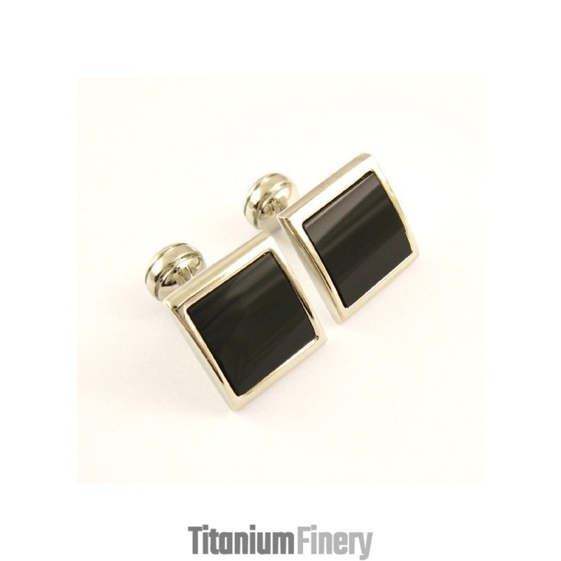Titanium Square Cufflinks With Black Agate
