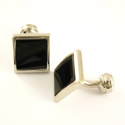 Titanium Square Cufflinks With Black Agate