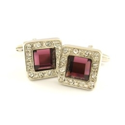 Titanium Square Cufflinks With Diamonds And Mauve Square Zirconia