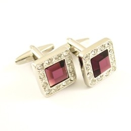 Titanium Square Cufflinks With Diamonds And Mauve Square Zirconia
