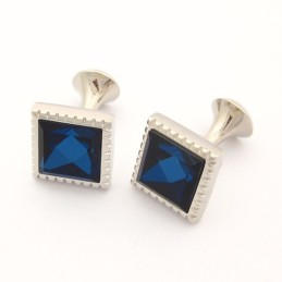 Titanium Square Cufflinks With Blue Zirconia