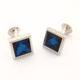 Titanium Square Cufflinks With Blue Zirconia