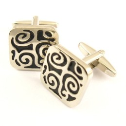 Titanium And Black Ip Plated Square Auspicious Cloud Cufflinks