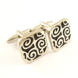 Titanium And Black Ip Plated Square Auspicious Cloud Cufflinks