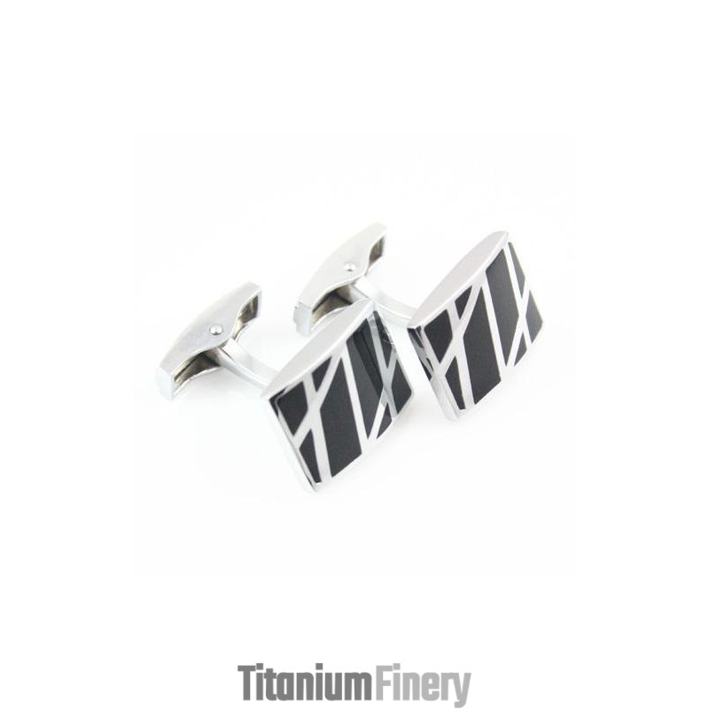 Titanium And Enamel Stripe Square Cufflinks Titanium And Enamel Stripe Square Cufflinks