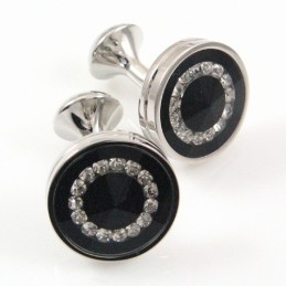 Titanium And Black Ip Plated With Diamond Round Cufflinks