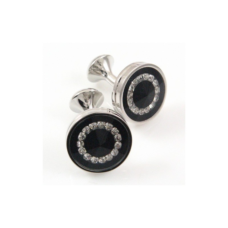 Titanium And Black Ip Plated With Diamond Round Cufflinks Titanium And Black Ip Plated With Diamond Round Cufflinks