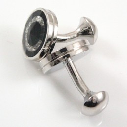 Titanium And Black Ip Plated With Diamond Round Cufflinks