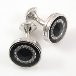 Titanium And Black Ip Plated With Diamond Round Cufflinks