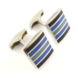 Titanium And Horizontal Stripe Square Cufflinks
