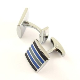 Titanium And Horizontal Stripe Square Cufflinks
