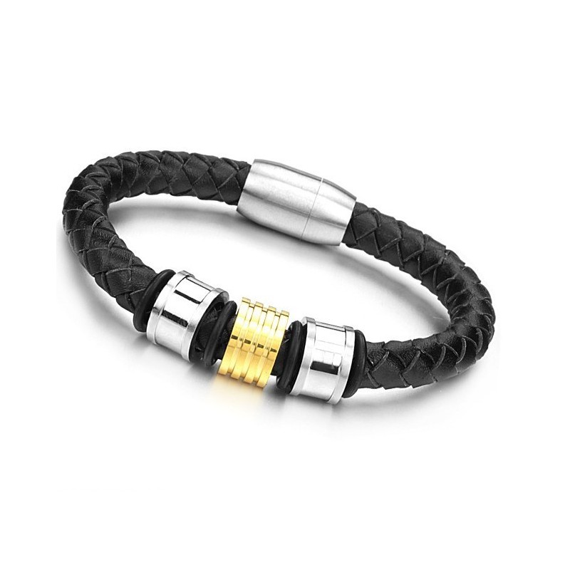 Reliable Quality Male Round Shape Titanium Leather Bangle