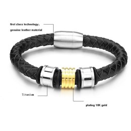 Reliable Quality Male Round Shape Titanium Leather Bangle