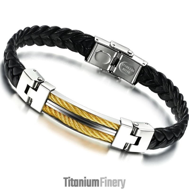 Excellent Quality Male Titanium Leather Bangle Excellent Quality Male Titanium Leather Bangle