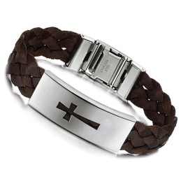 Stable Quality Male Cross Titanium Leather Bangle
