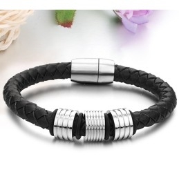 High Quality Black Titanium Leather Bangle