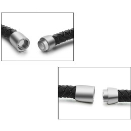 High Quality Black Titanium Leather Bangle