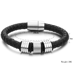 High Quality Black Titanium Leather Bangle