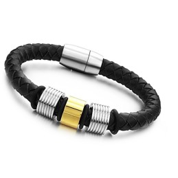 The Queen Of Quality Male Black Titanium Leather Bangle