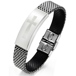 Quality And Quantity Assured Male Cross Titanium Leather Bangle