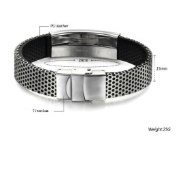 Quality And Quantity Assured Male Cross Titanium Leather Bangle