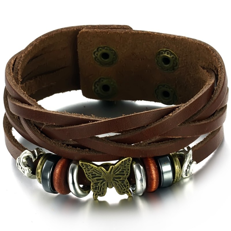 High Quality Female Butterfly Shape Titanium Leather Bangle High Quality Female Butterfly Shape Titanium Leather Bangle