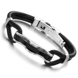The King Of Quantity Black Titanium Leather Bangle
