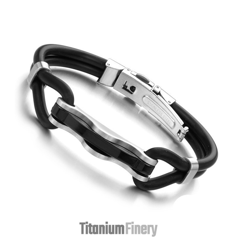 The King Of Quantity Black Titanium Leather Bangle