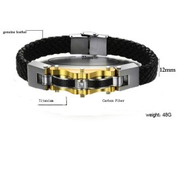 Dependable Performance Male Titanium Leather Bangle