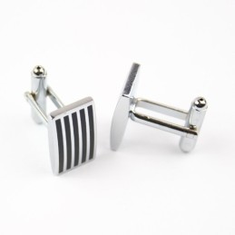 Titanium And Black Ip Plated Stripe Oblong Cufflinks